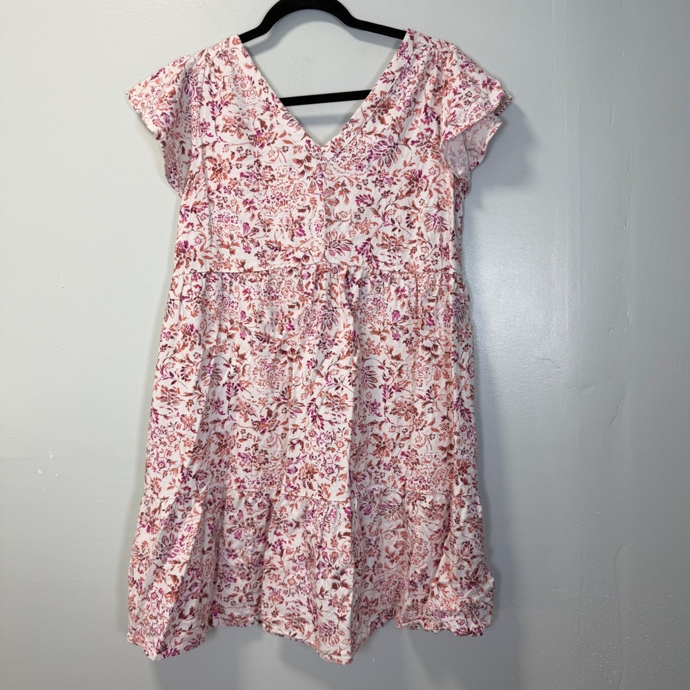 Isabel‎ Maternity by Ingrid & Isabel Floral Linen Blend Tiered Dress Medium